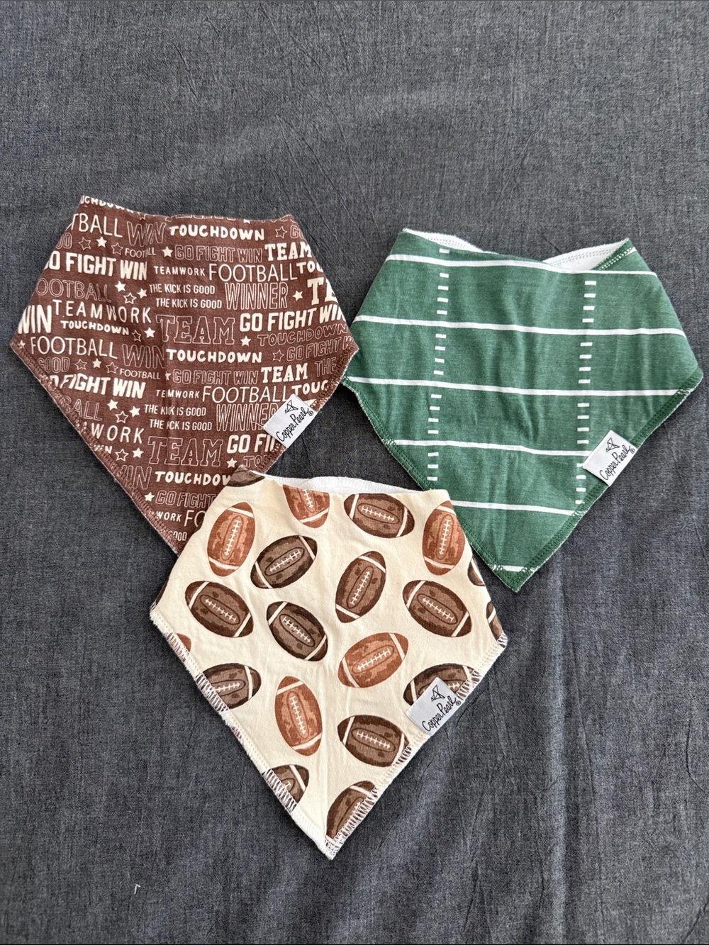 Copper Pearl Bandana Bibs Football Trio - Brown, Green, Cream